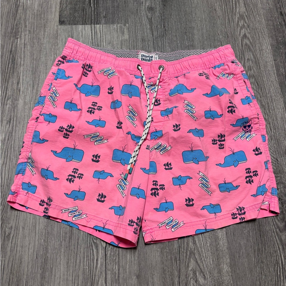 Party Pants Pink Whale-Print Men’s Swim Trunks